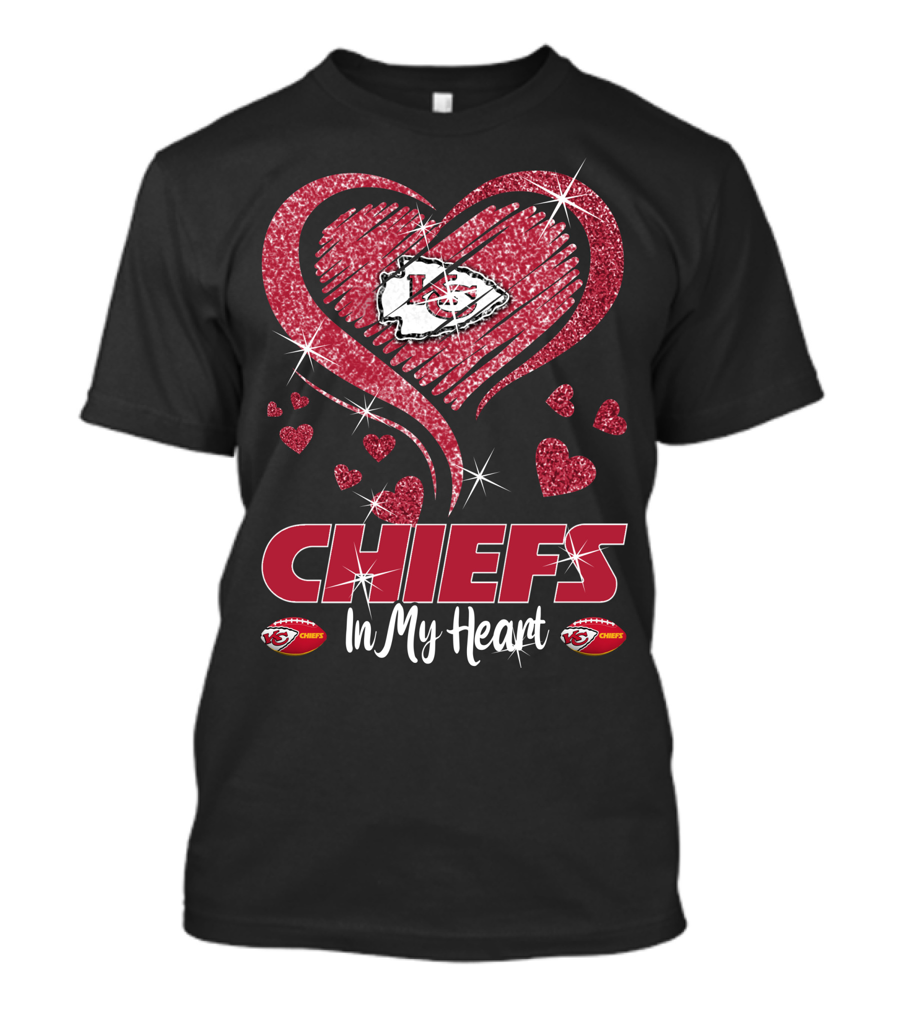 Kansas City Chiefs Love Glitter Heart Sparkle T-Shirt