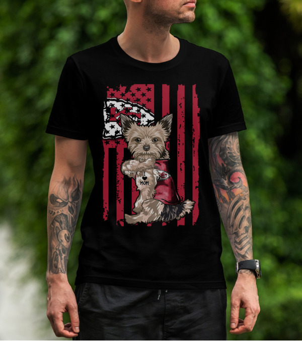 Yorkshire Terrier I Love Mom Kansas City Chiefs Flag T-Shirt