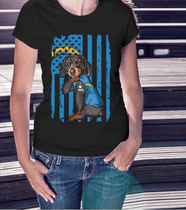 Dachshund I Love Mom Los Angeles Chargers T-Shirt