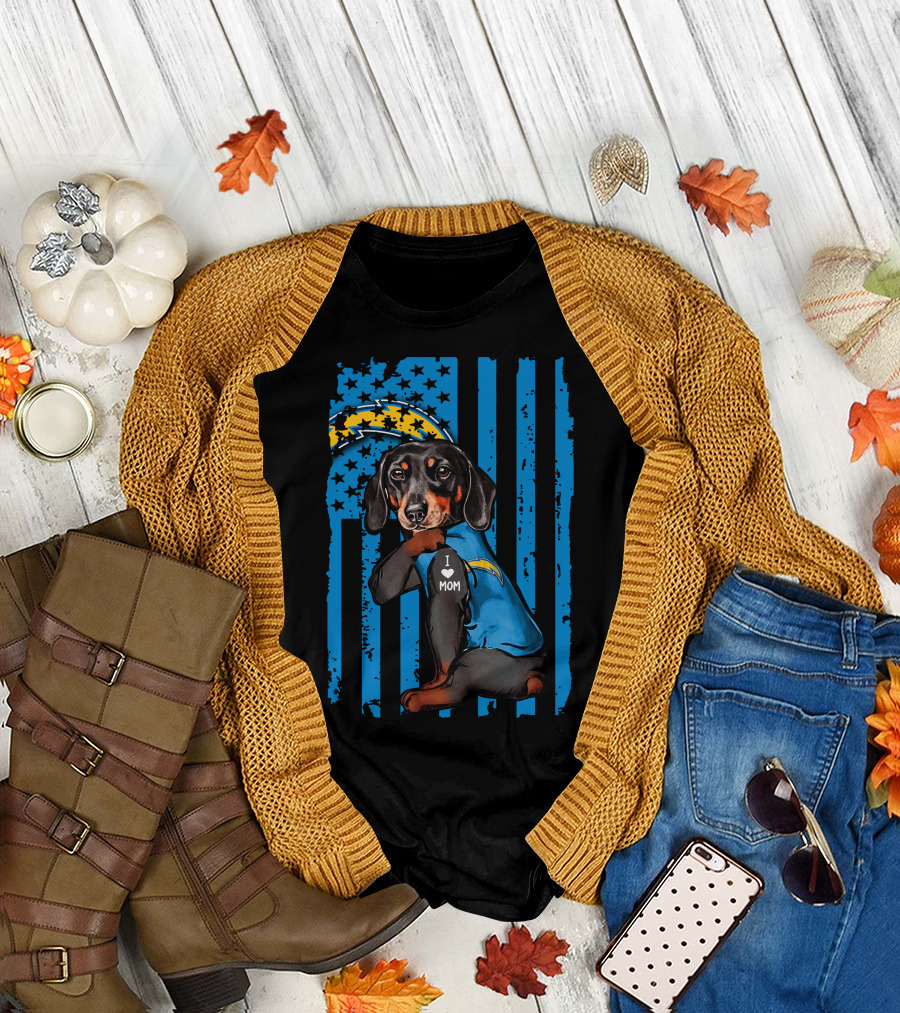 Dachshund I Love Mom Los Angeles Chargers T-Shirt