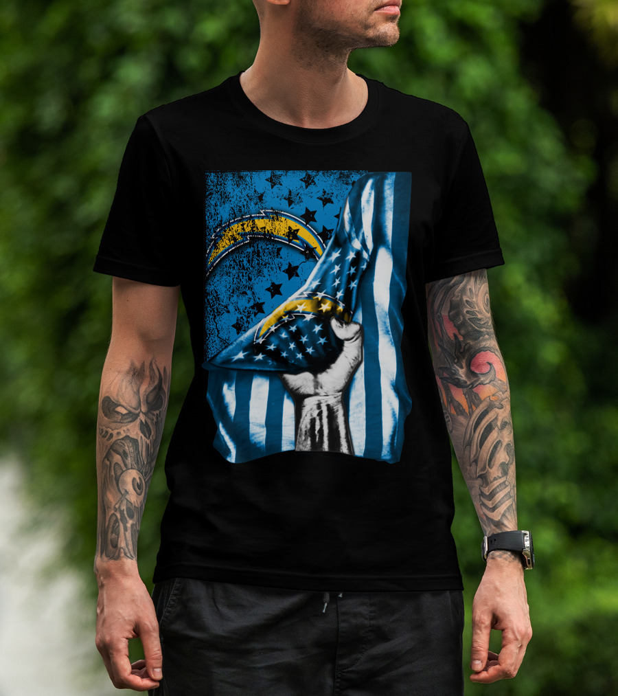 Los Angeles Chargers American Flag Fist Power Stars T-Shirt