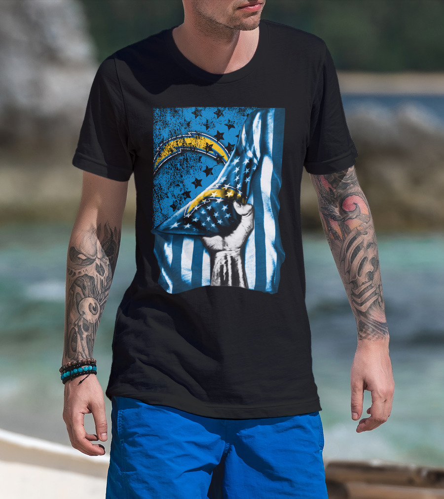 Los Angeles Chargers American Flag Fist Power Stars T-Shirt