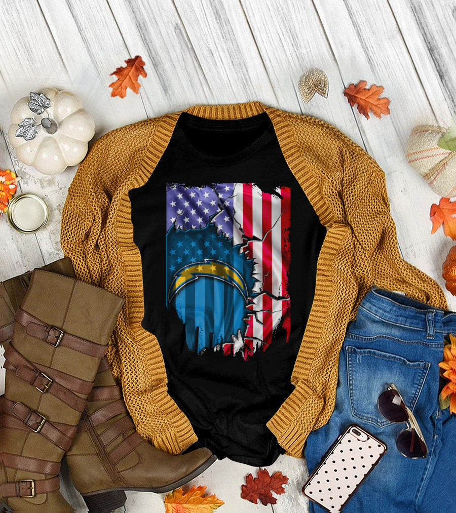 American Flag Los Angeles Chargers Logo Fusion T-Shirt