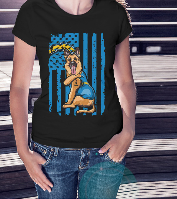 German Shepherd I Love Mom Los Angeles Chargers Flag T-Shirt