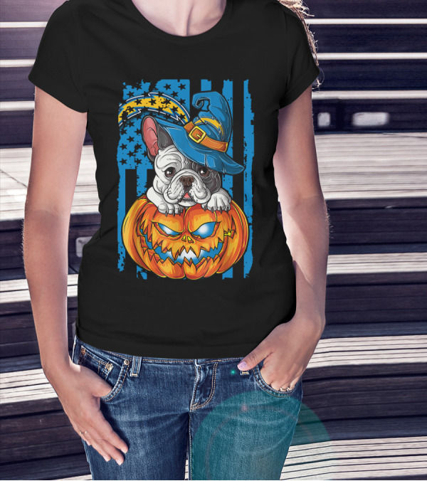 Hlw Bulldog Halloween Pumpkin Los Angeles Chargers Stars Hat T-Shirt