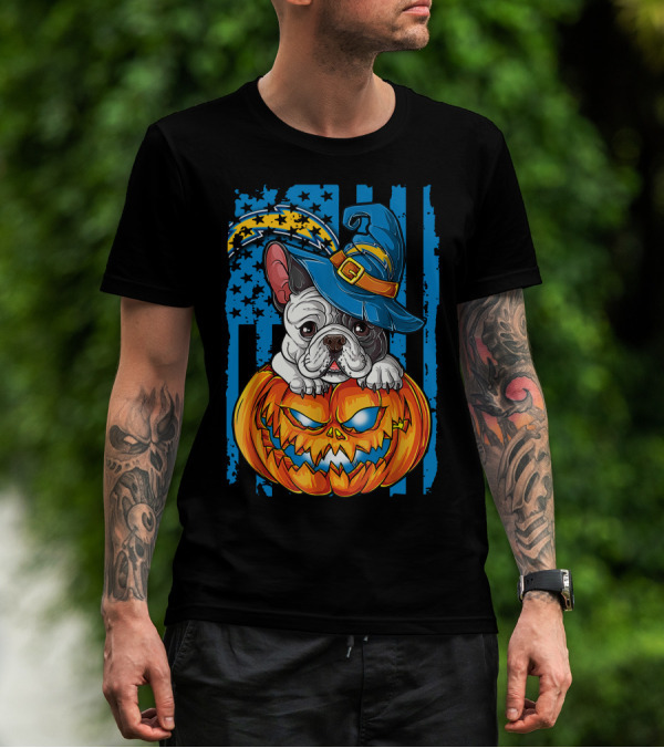 Hlw Bulldog Halloween Pumpkin Los Angeles Chargers Stars Hat T-Shirt