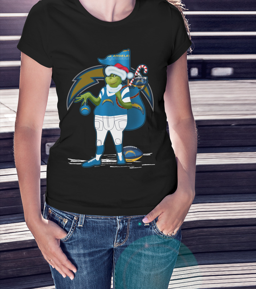 Grinchxmas Los Angeles Chargers Santa Hat Football Character T-Shirt