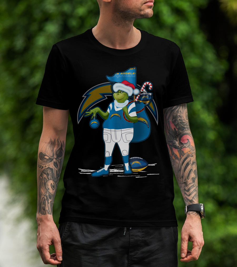 Grinchxmas Los Angeles Chargers Santa Hat Football Character T-Shirt