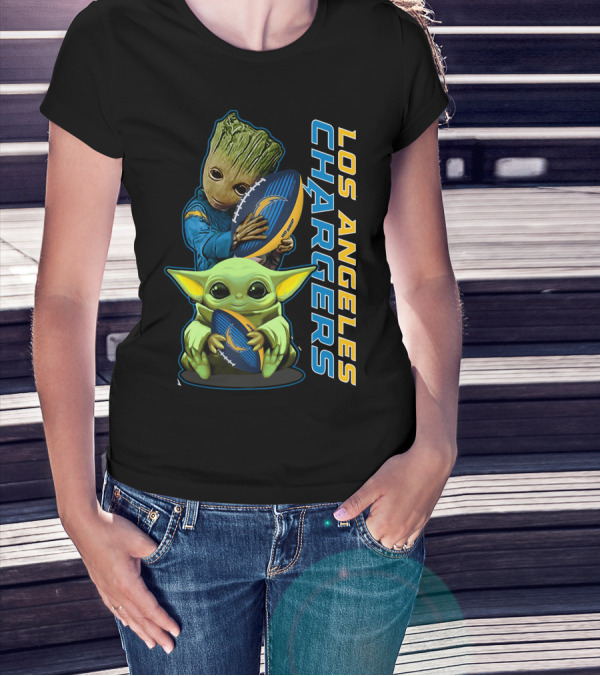 Grzd Los Angeles Chargers Groot Baby Yoda Football T-Shirt