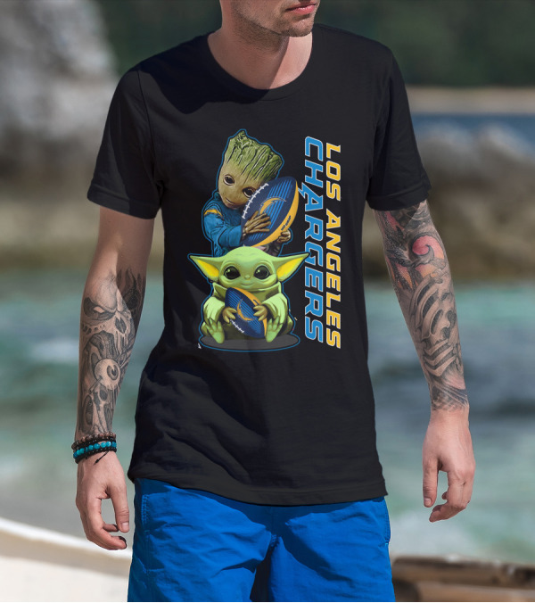 Grzd Los Angeles Chargers Groot Baby Yoda Football T-Shirt