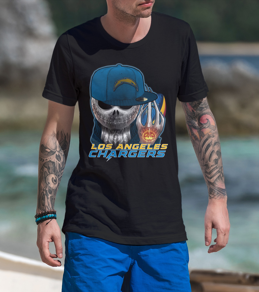 Jackskull Pumpkin Los Angeles Chargers T-Shirt