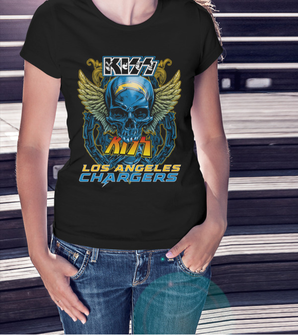 KISS Los Angeles Chargers Skull With Wings And Chains T-Shirt