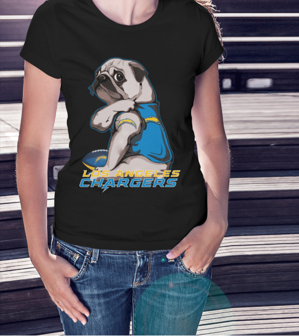 Los Angeles Chargers Pug Football T-Shirt