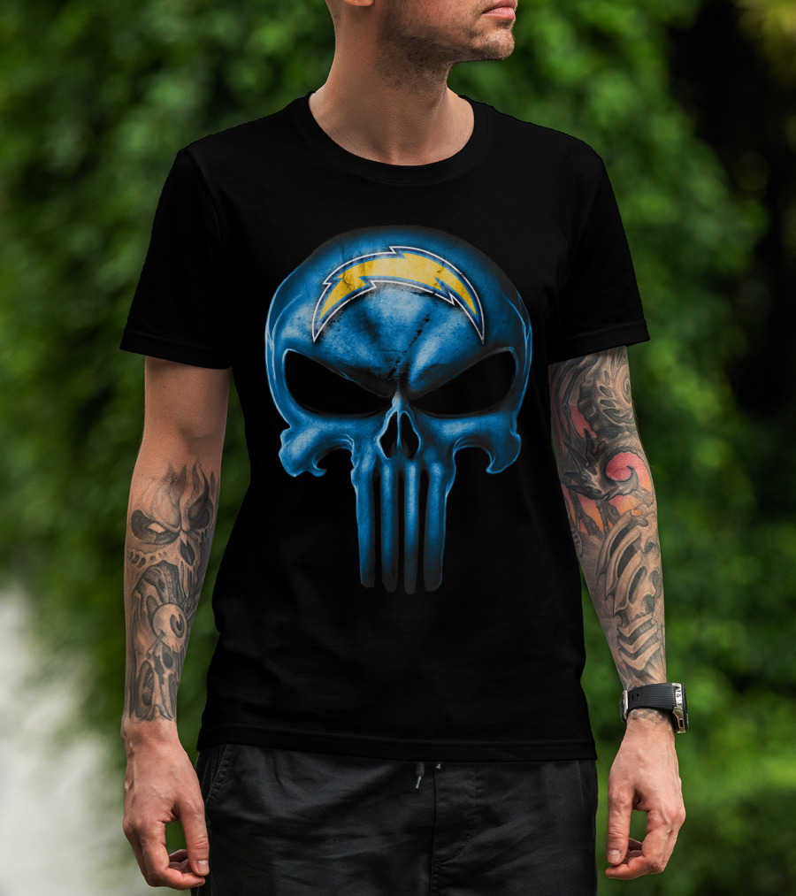 Skull Los Angeles Chargers Blue Punisher T-Shirt