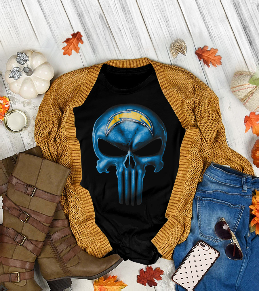 Skull Los Angeles Chargers Blue Punisher T-Shirt