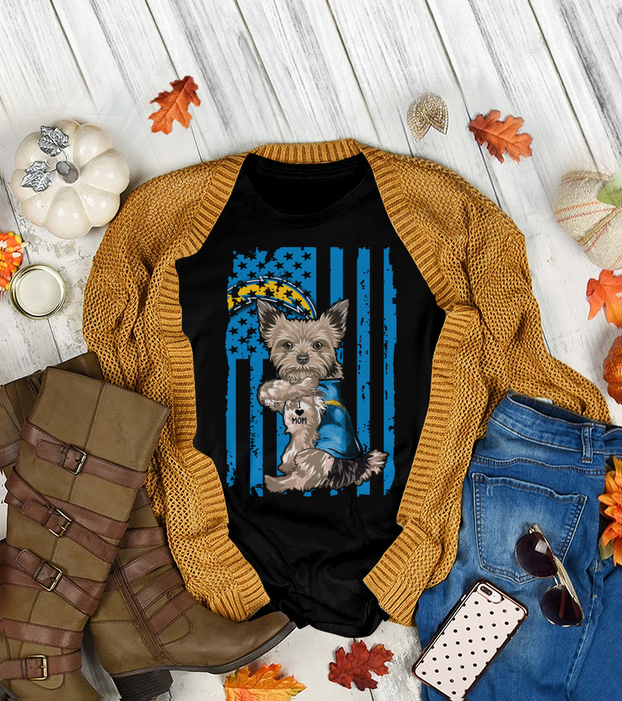Yorkshire Terrier I Love Mom Los Angeles Chargers T-Shirt