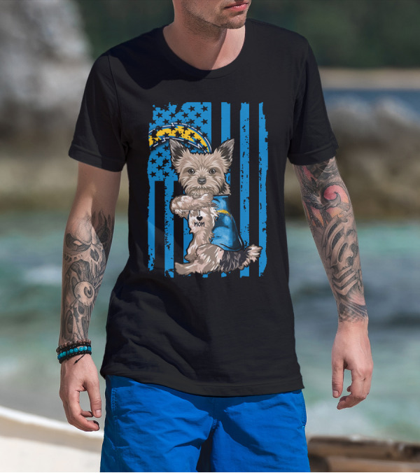 Yorkshire Terrier I Love Mom Los Angeles Chargers T-Shirt