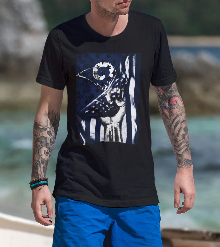 Los Angeles Rams American Flag Stars And Stripes Hand T-Shirt