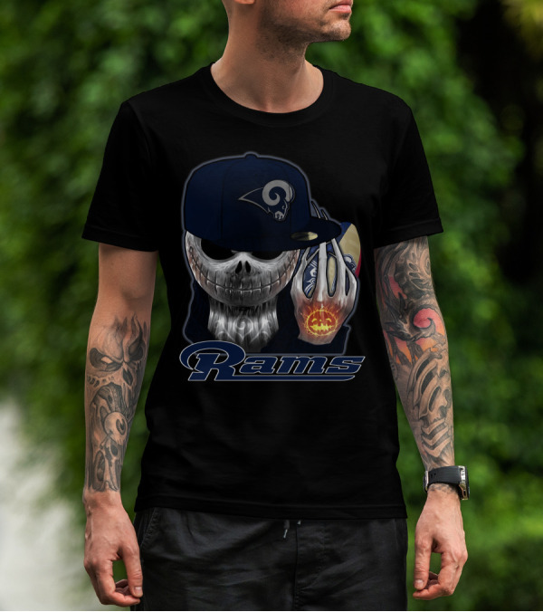 Jackskull Los Angeles Rams Halloween Skull Cap Football T-Shirt