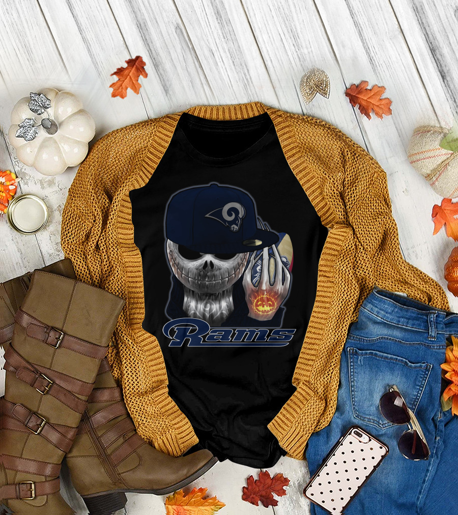 Jackskull Los Angeles Rams Halloween Skull Cap Football T-Shirt