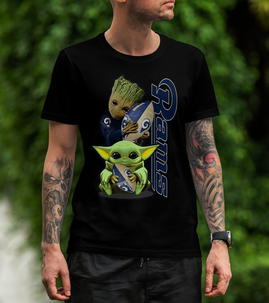 Groot And Baby Yoda With Rams Football Los Angeles Grzd T-Shirt