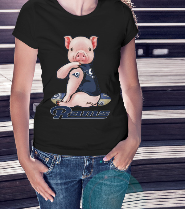Pig In Los Angeles Rams Jersey With Football T-Shirt