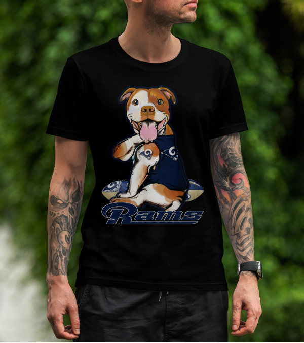 Pittbull Los Angeles Rams Cute Mascot Playful Dog Football Fan T-Shirt