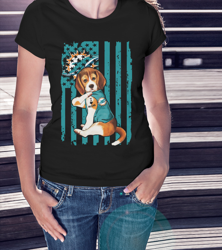 Beagle Miami Dolphins I Love Mom T-Shirt