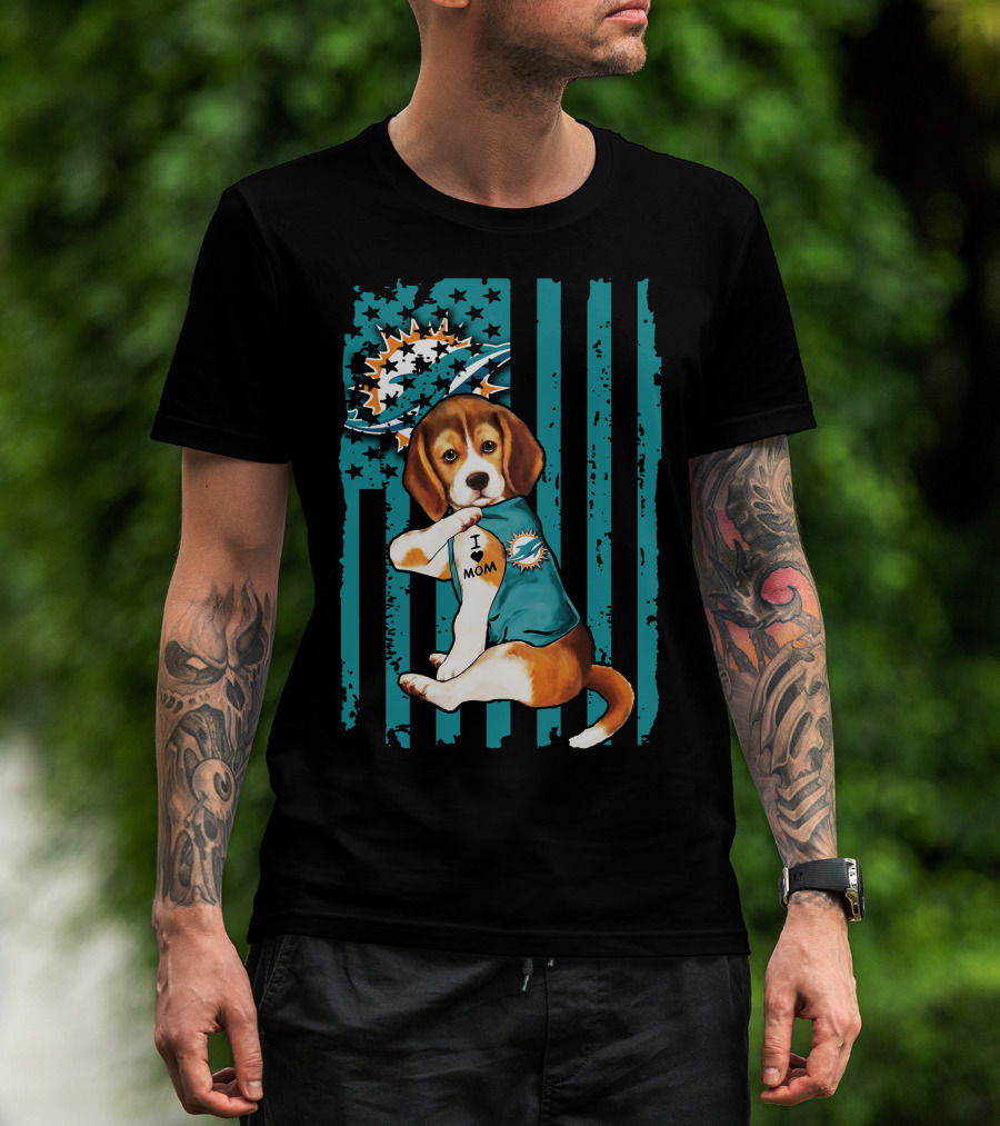 Beagle Miami Dolphins I Love Mom T-Shirt