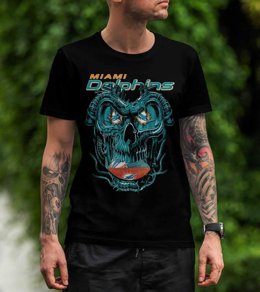 Miami Dolphins Dragonskull Fusion Football T-Shirt