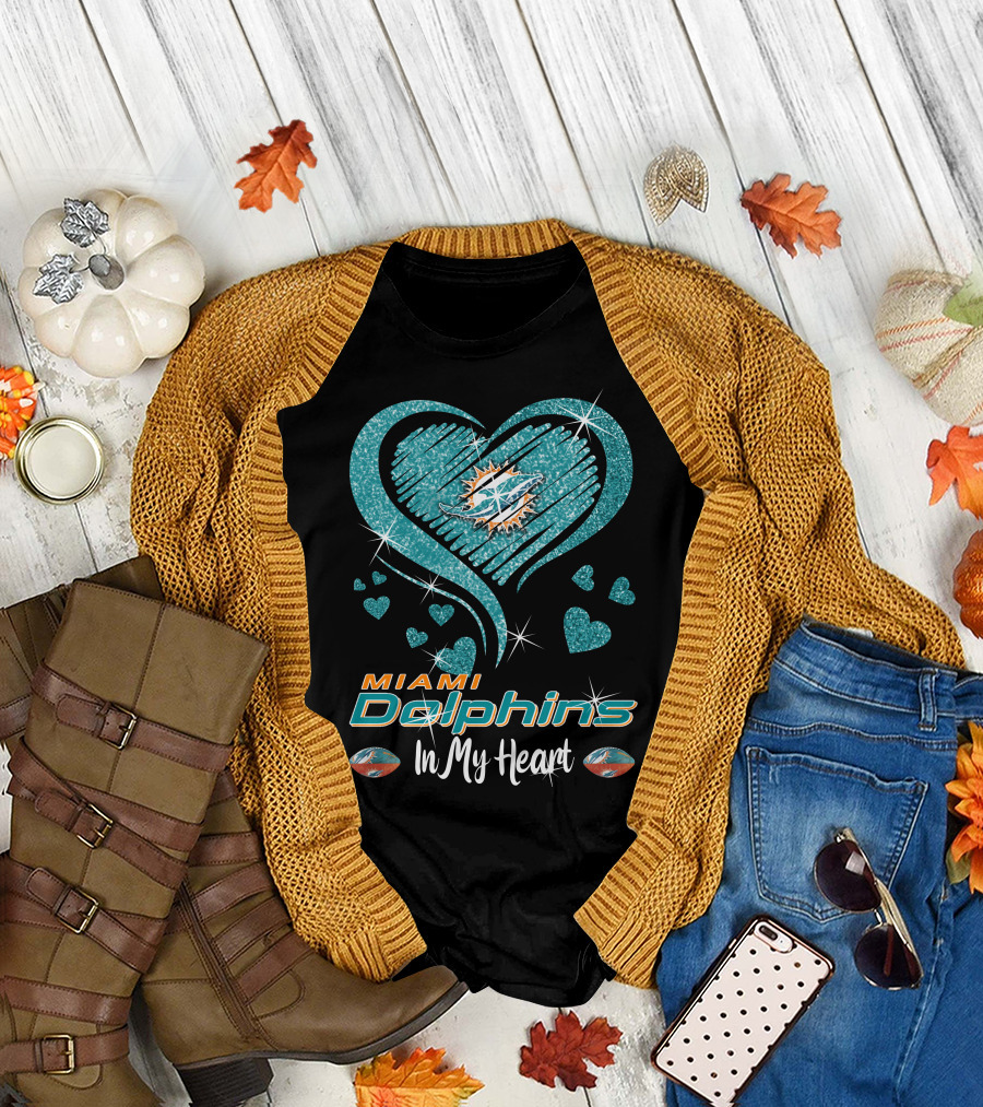 Miami Dolphins Heart Sparkle T-Shirt