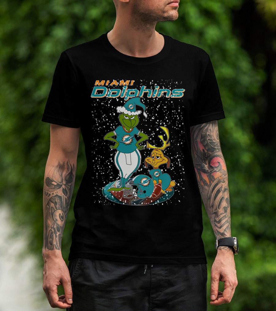 Grinchxmas Miami Dolphins Holiday Football T-Shirt