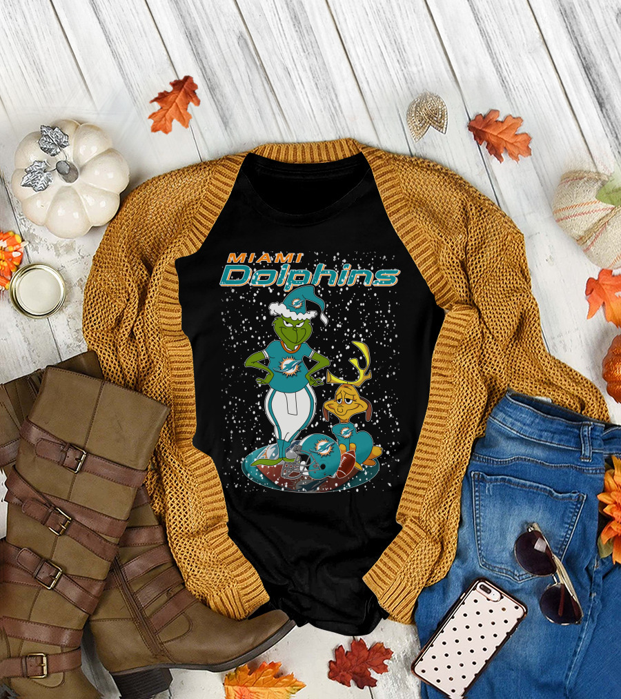Grinchxmas Miami Dolphins Holiday Football T-Shirt