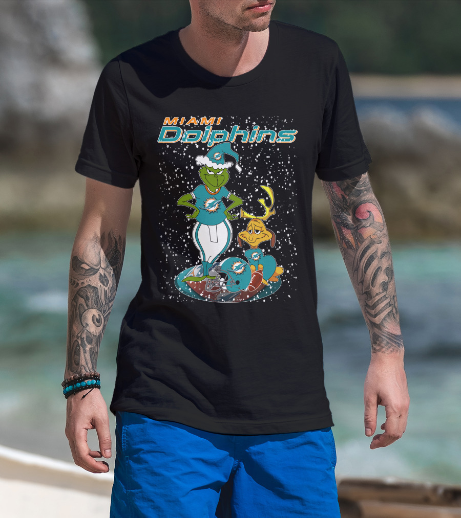 Grinchxmas Miami Dolphins Holiday Football T-Shirt