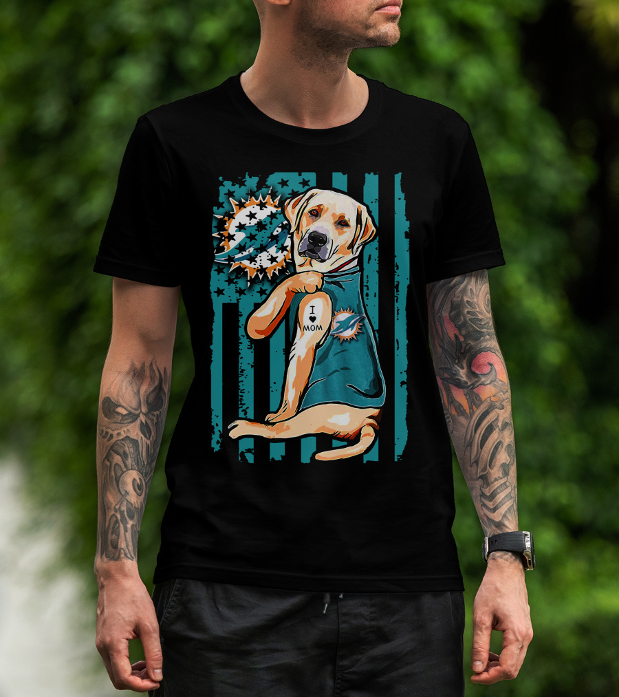 Labrador Retriever Miami Dolphins I Love Mom T-Shirt