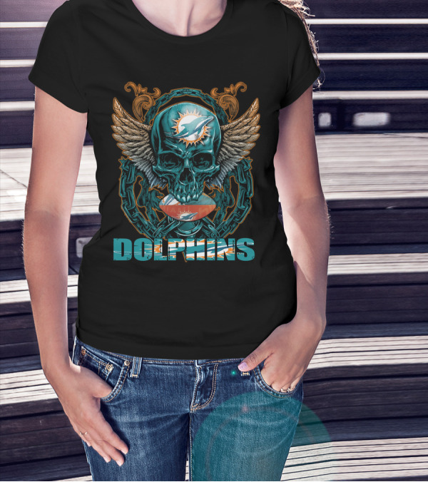Dolphins Skullfb Miami Dolphins Winged Skull T-Shirt