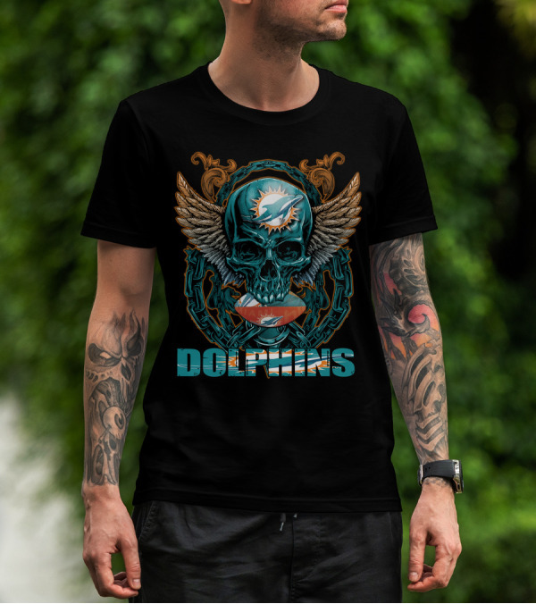 Dolphins Skullfb Miami Dolphins Winged Skull T-Shirt