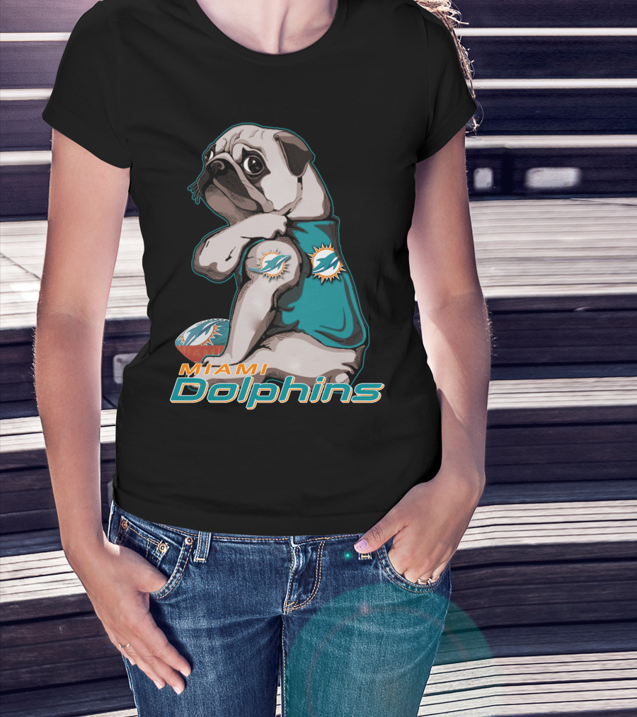 Miami Dolphins Pug Football T-Shirt