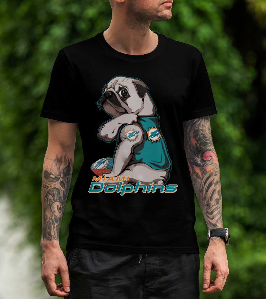 Miami Dolphins Pug Football T-Shirt