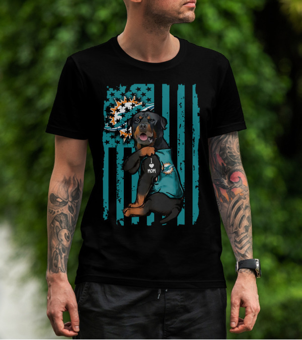 Rottweiler I Love Mom Miami Dolphins Fan Flag T-Shirt