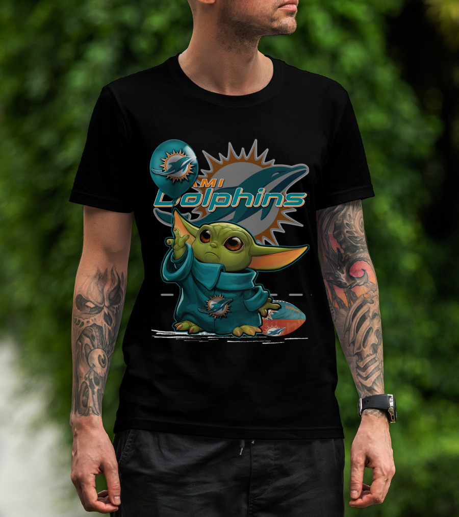 Yoda Holding Miami Dolphins Football And Balloon T-Shirt