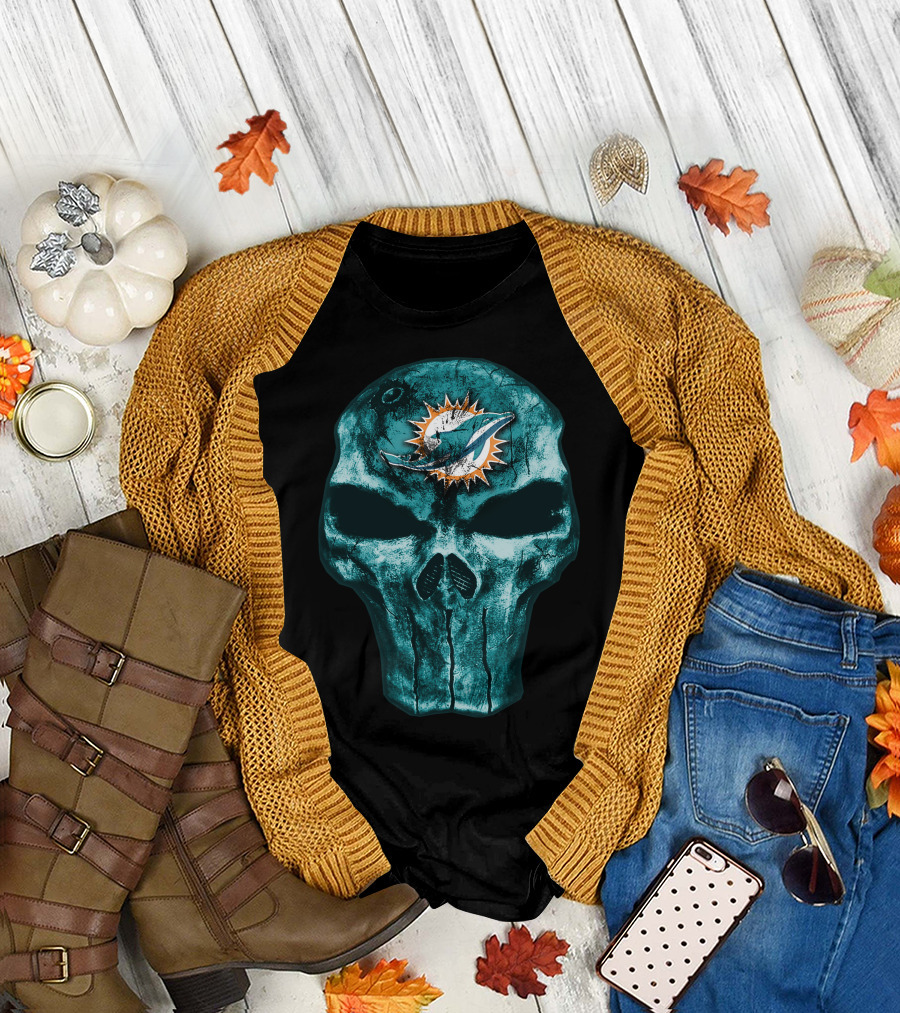 Skull Miami Dolphins Logo Fusion T-Shirt
