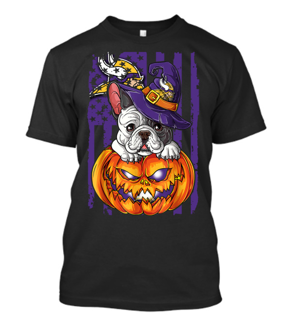 Hlw Bulldog Minnesota Vikings Witch Pumpkin Halloween T-Shirt