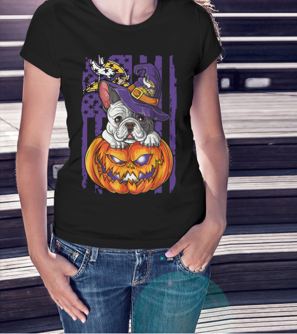 Hlw Bulldog Minnesota Vikings Witch Pumpkin Halloween T-Shirt