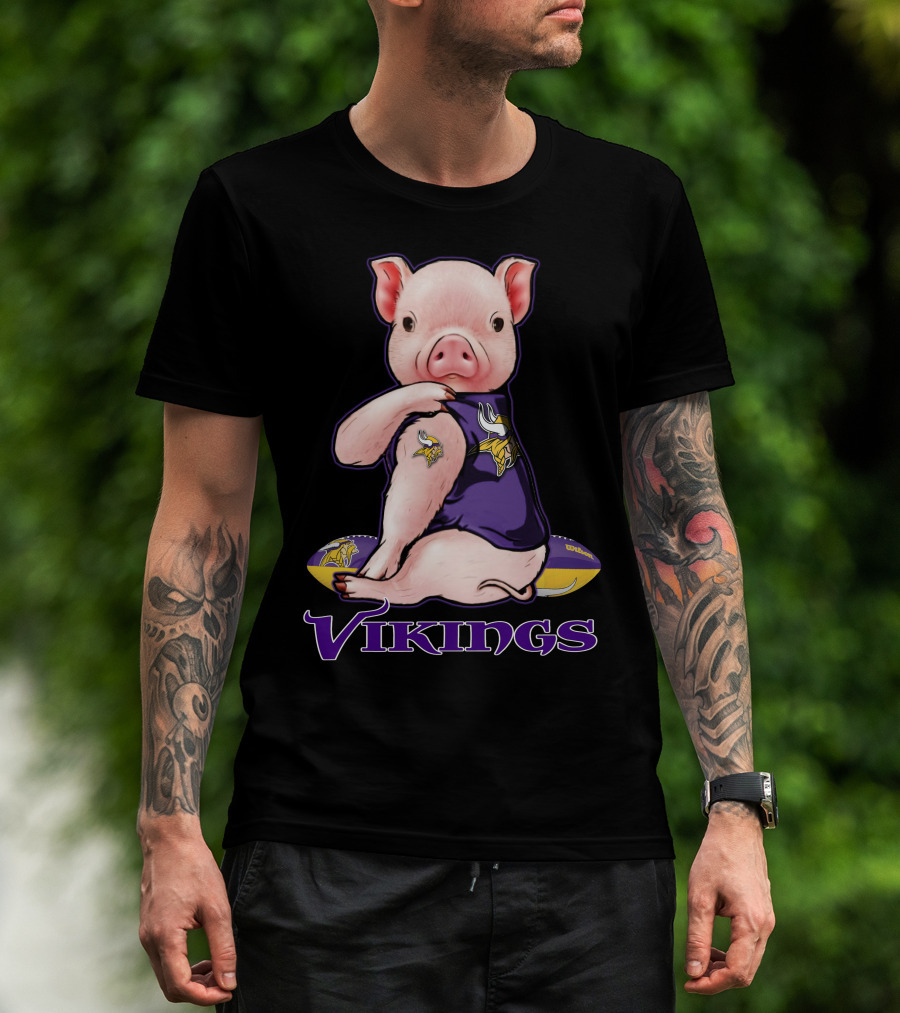 Pig In Minnesota Vikings Jersey With Football T-Shirt