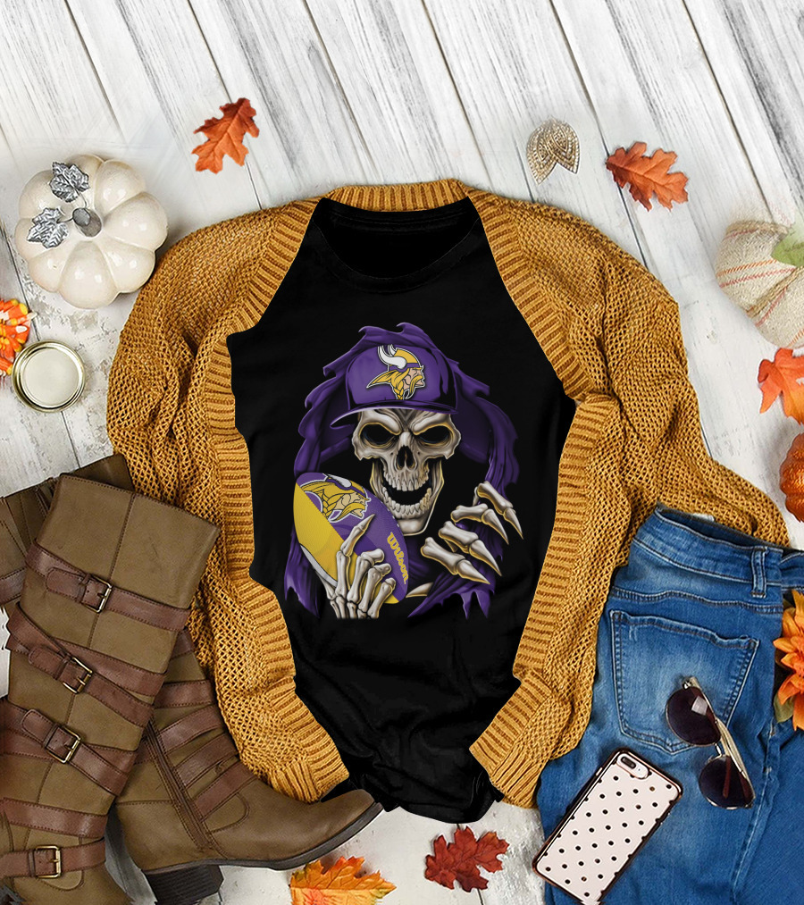 Minnesota Vikings Skull with Football and Cap T-Shirt
