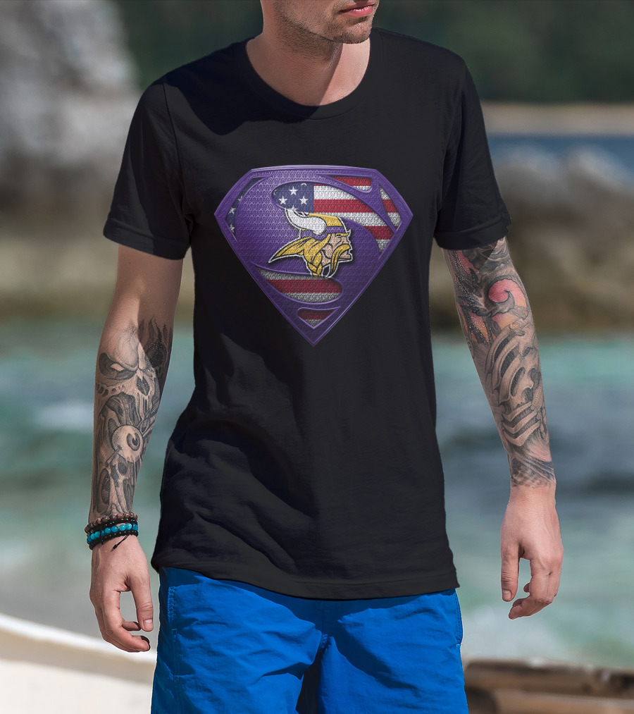 Minnesota Vikings American Flag Superman Shield T-Shirt
