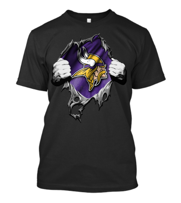 Torn Minnesota Vikings Logo With Ripped Fabric And Viking Helmet T-Shirt