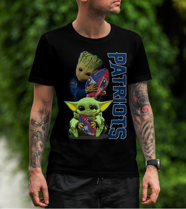 Grzd New England Patriots Baby Yoda And Groot Football Combo T-Shirt