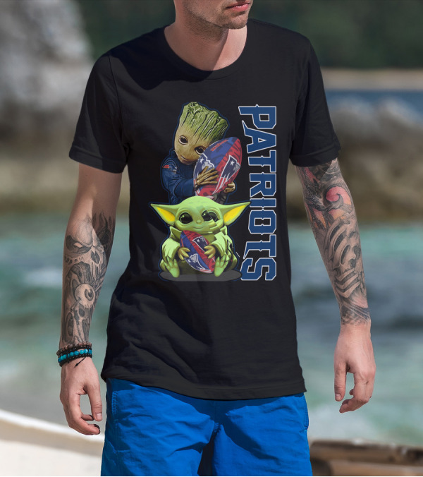 Grzd New England Patriots Baby Yoda And Groot Football Combo T-Shirt